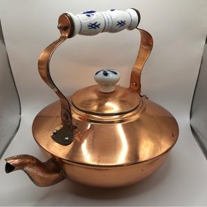 Vintage TAYEE Taiwan Copper & Porcelain Bird Beak Kettle